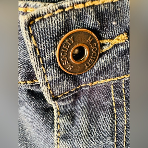 M.Society Mens Skinny Medium Wash Paint Splattered Distressed Camo Patched 36x32 - Picture 7 of 11